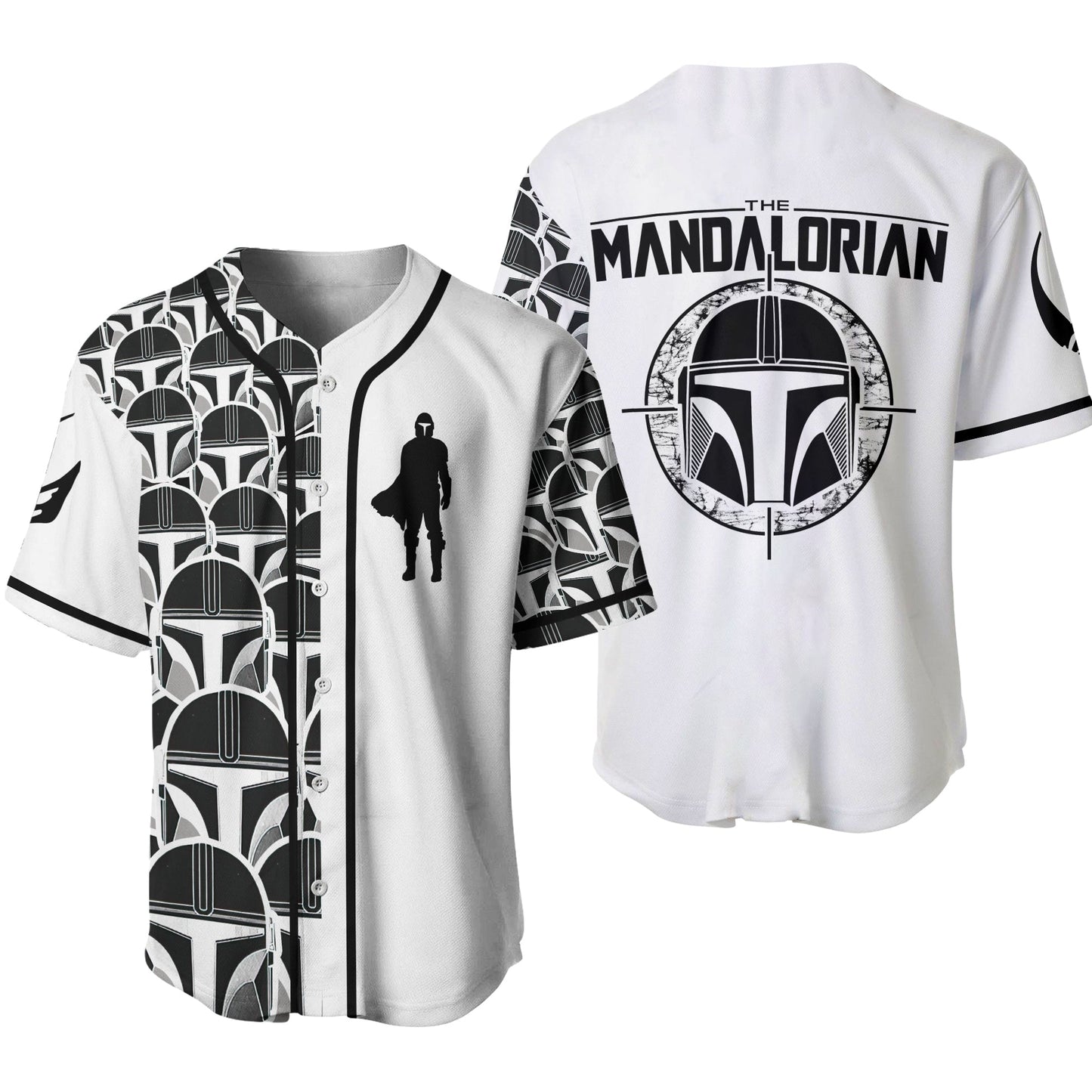 Star Wars Jersey Star Wars Character Mandalorian Helmet Pattern Black White Jersey Shirt Baseball Mandalorian Baseball