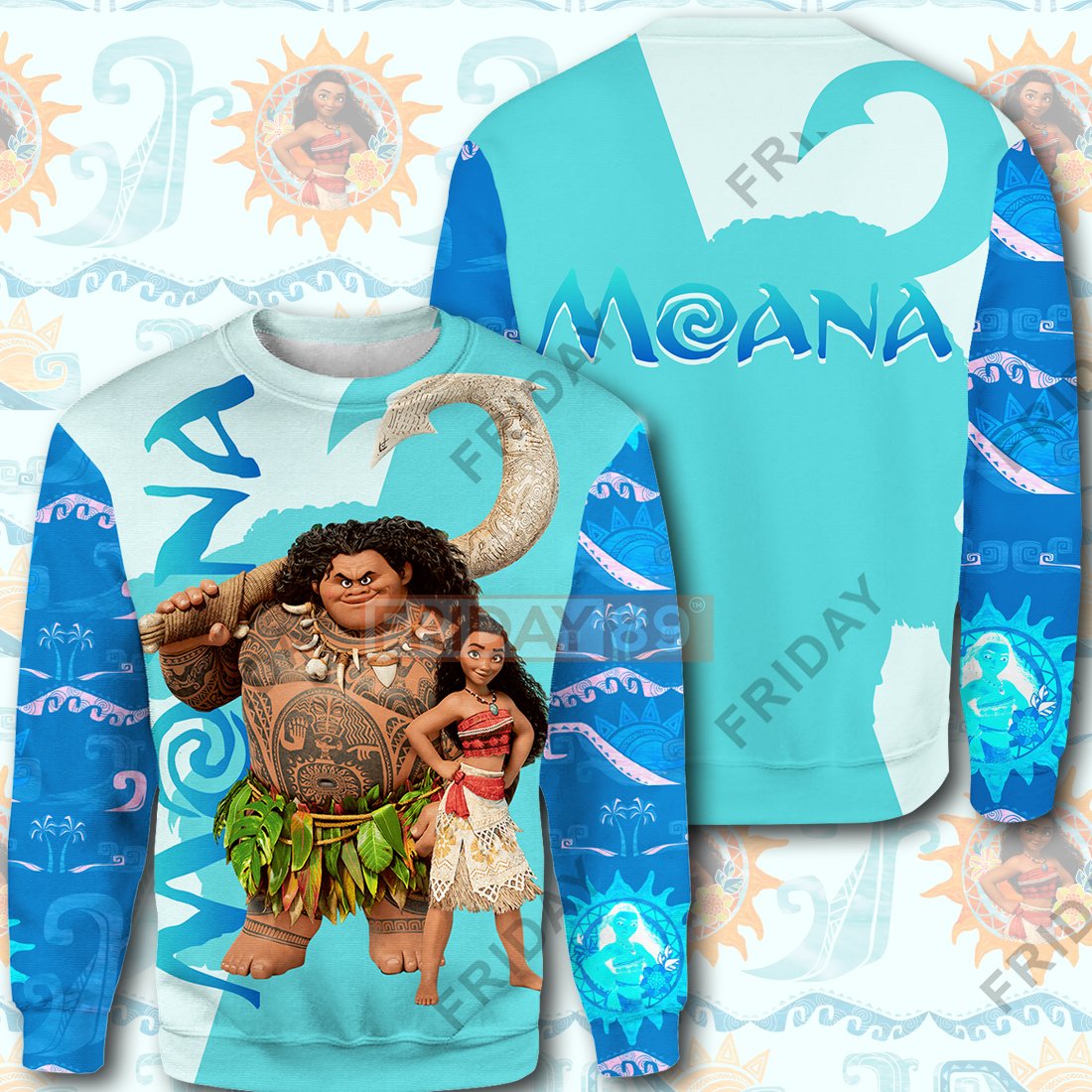 DN T-shirt Moana Maui Teal Tribal Pattern 3D Print T-shirt Hoodie