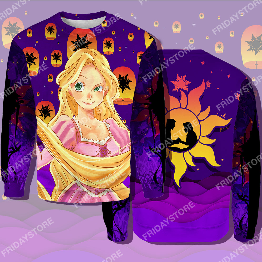 DN Rapunzel T-shirt Princess Tangled Rapunzel Couple Silhouette T-shirt DN Tangled Apparel DN Rapunzel Hoodie Sweater Tank