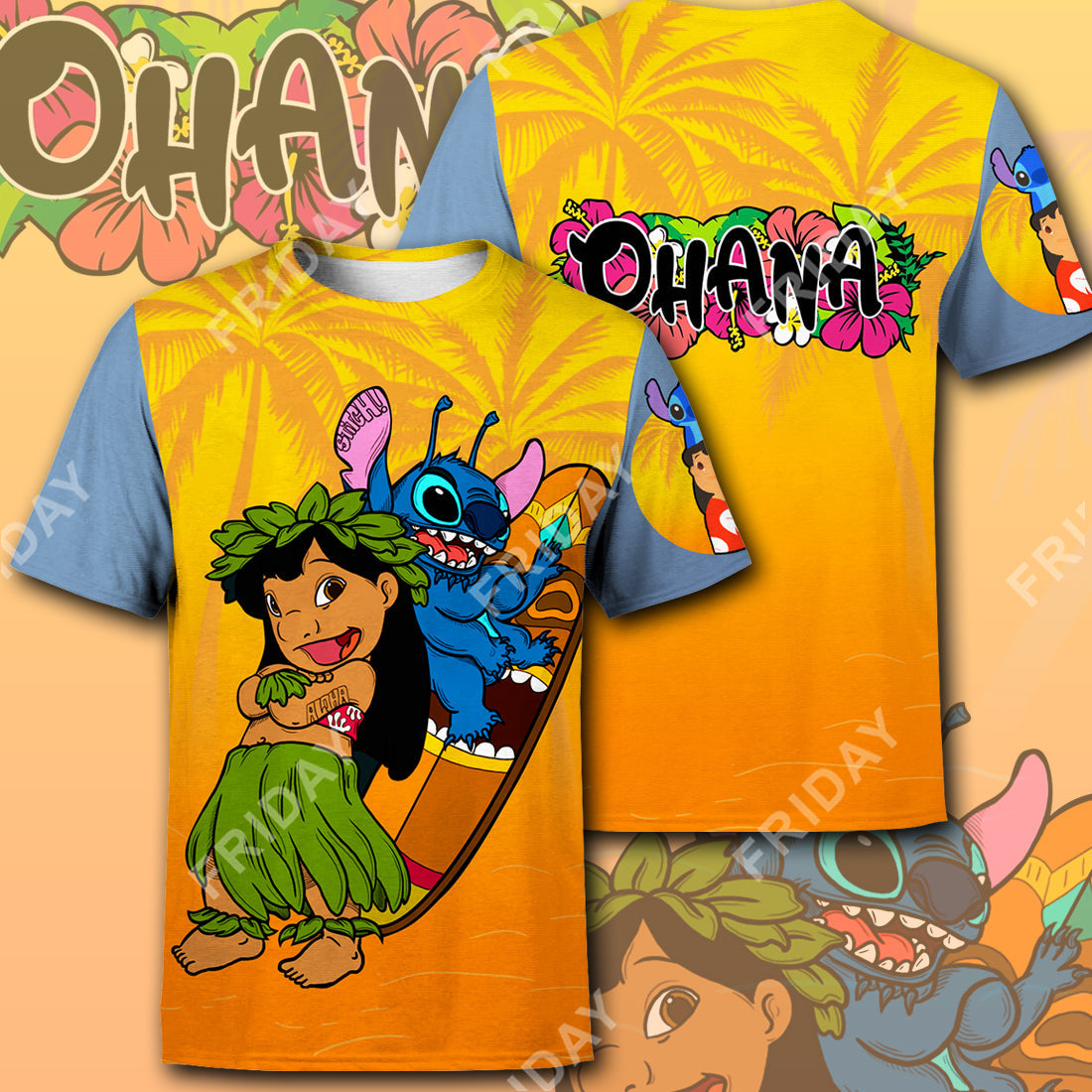 LAS T-shirt Lilo And St Surfing Ohana 3D Print T-shirt Awesome High Quality DN Stitch Hoodie Sweater Tank