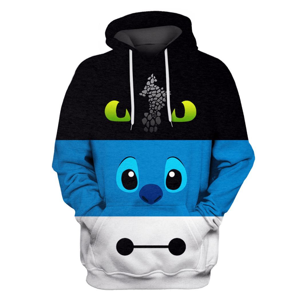 DN Hoodie Stitch Baymax Toothless Cute Black White Blue Hoodie