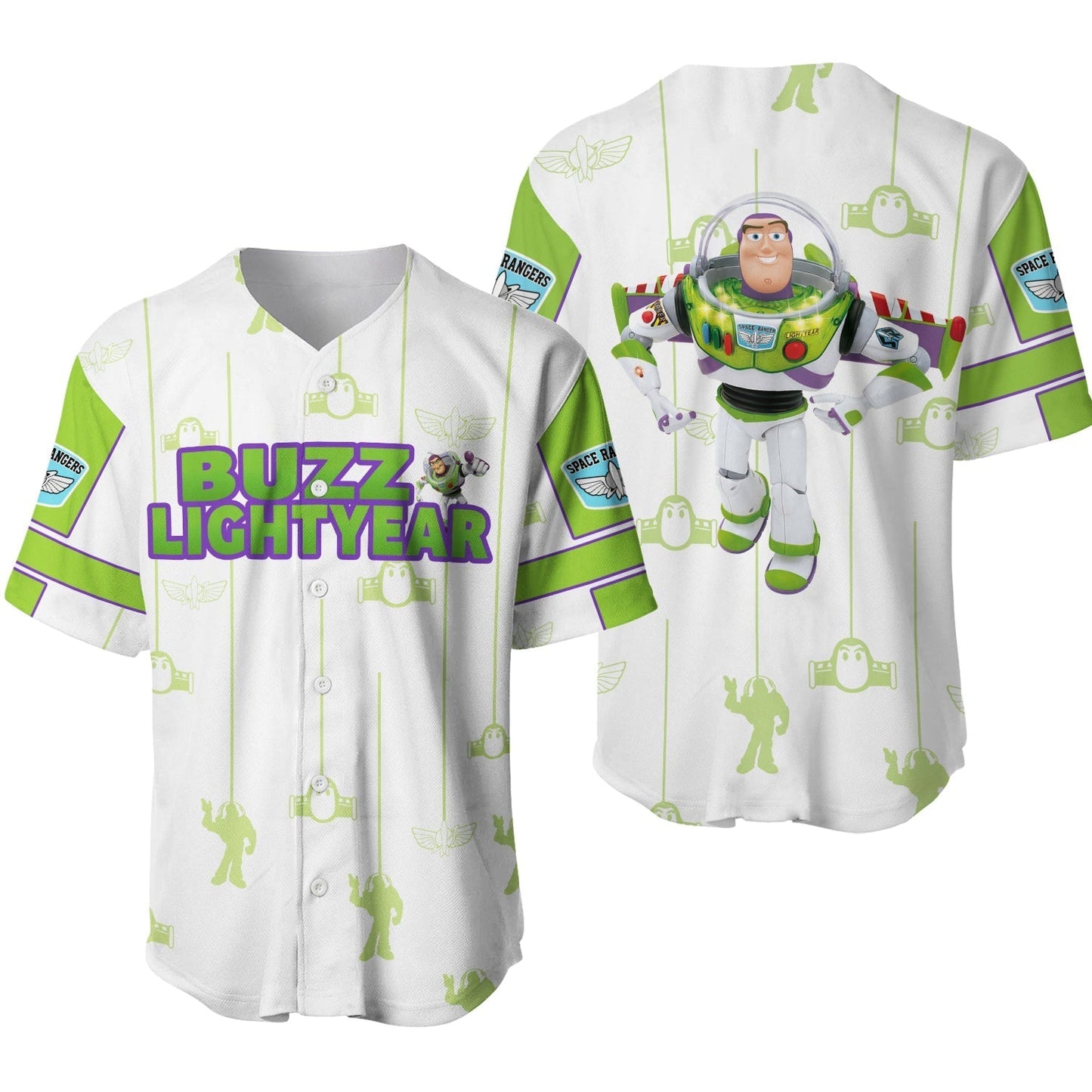 Disney Jersey Disney Toy Story Buzz Lightyear Character White Green Patterns Jersey Shirt Baseball Toy Story Baseball