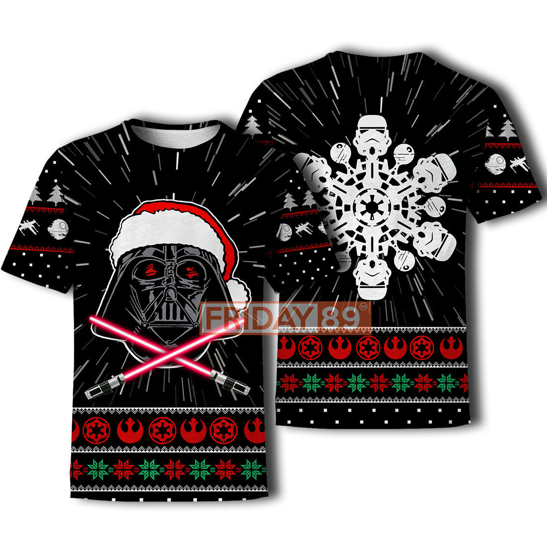 SW T-shirt SW Santa D.Vader And Stormtrooper Christmas Snowflake T-shirt Cool SW Hoodie Sweater Tank 2024