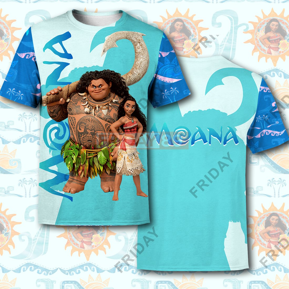DN T-shirt Moana Maui Teal Tribal Pattern 3D Print T-shirt Hoodie