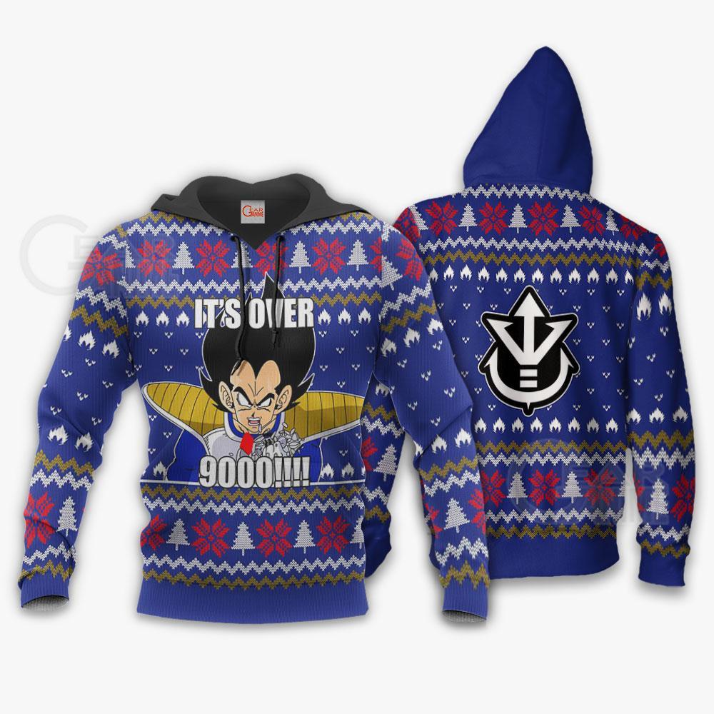 Dragon Ball Hoodie Vegeta It's Over 9000 Christmas Pattern Blue Hoodie Apparel