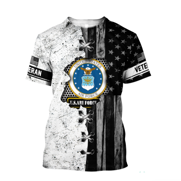 Veteran Hoodie Veteran Us Air Force American Flag Stitches T-Shirt Black White Unisex - Trendy Gift For Men & Women