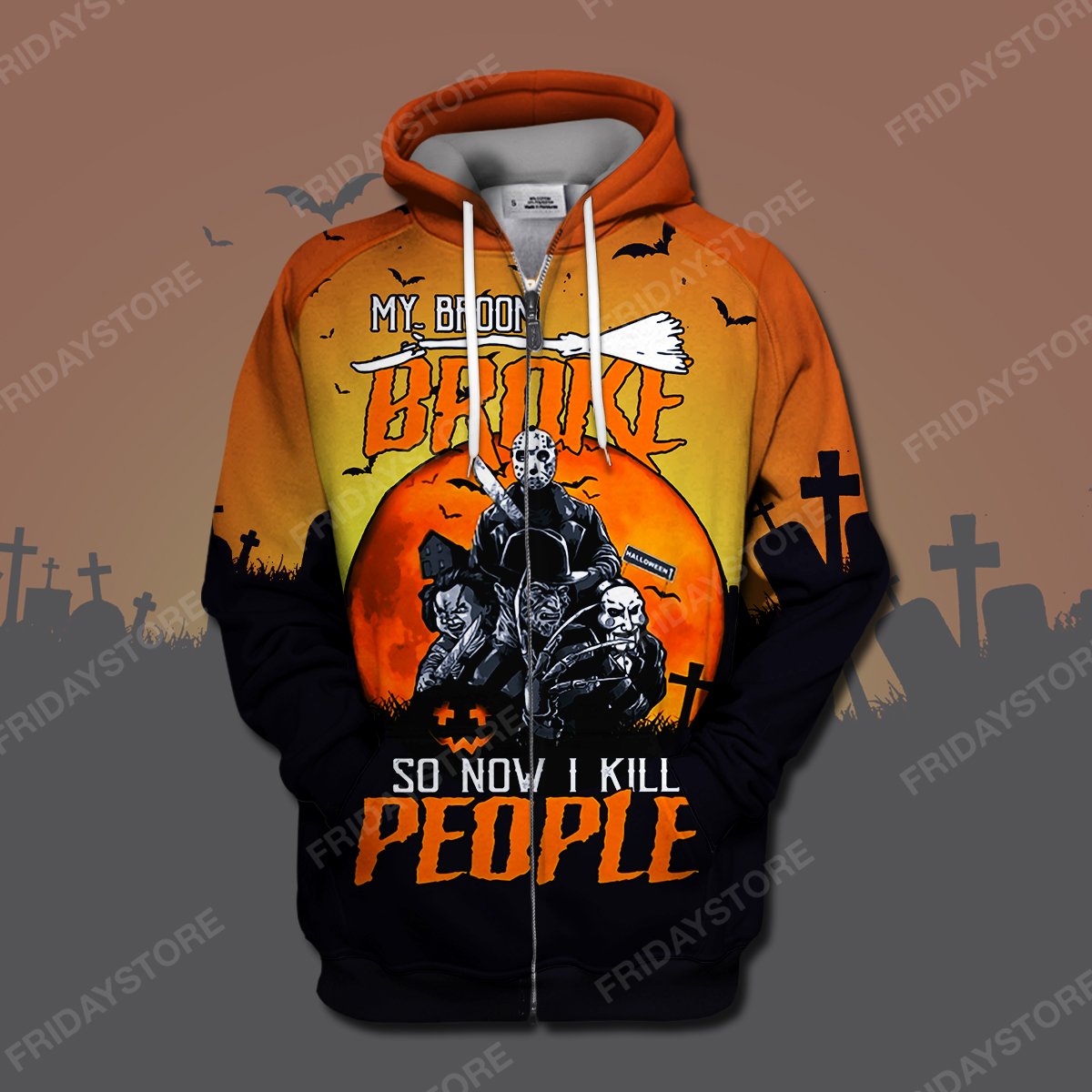 Horror T-shirt My Broom Broke So Now I Kill People T-shirt High Quality Horror Hoodie Sweater Tank 2026