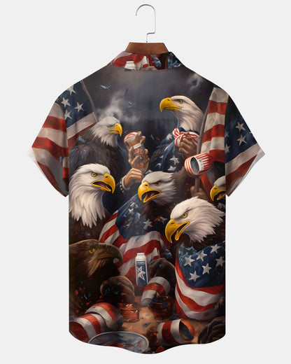Alohadaddy® Vintage American Flag Eagle Short-Sleeve Shirt