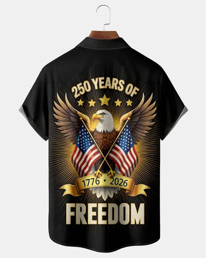 Alohadaddy® Men's Holiday 250 Years of Freedom American Eagle Print Retro Button Down Short-Sleeve Big & Tall