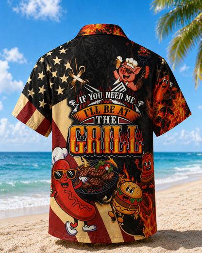 Alohadaddy® Hawaiian BBQ Party Independence Day Flag Short-Sleeve Shirt