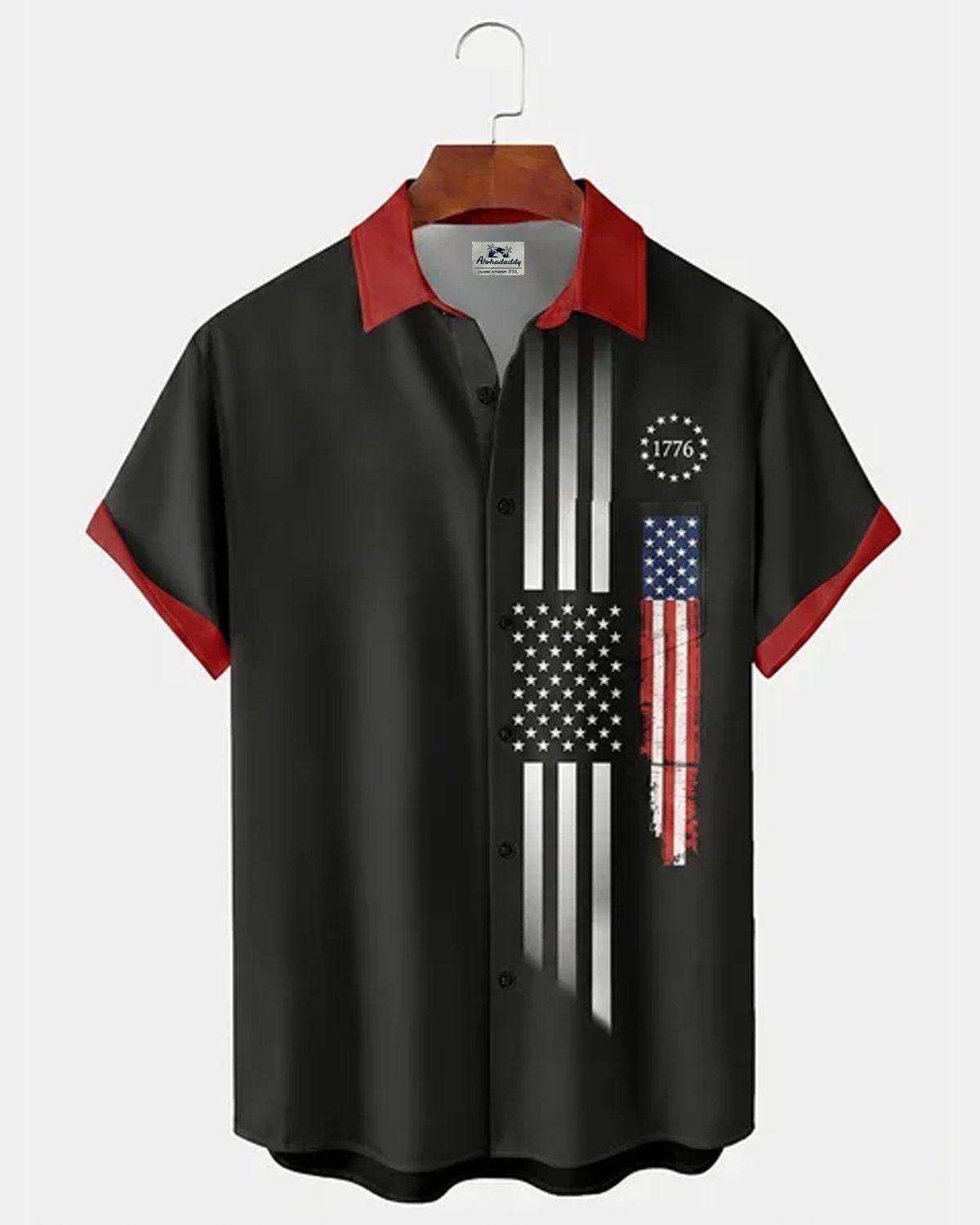 Alohadaddy® Men's Holiday USA 250th Anniversary 1776 Star Stripes Print Retro Short Sleeve-Shirt Shirt