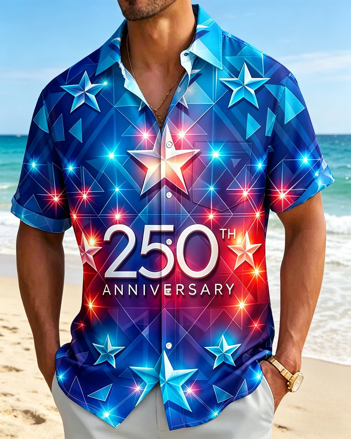 Alohadaddy® Holiday 250th Anniversary of U.S. Independence Day Gradient Art Short-Sleeve Shirt