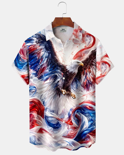 Alohadaddy® Independence Day Holiday Abstract Art Gradient Eagle Print Short-Sleeve Shirt