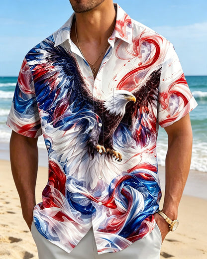 Alohadaddy® Independence Day Holiday Abstract Art Gradient Eagle Print Short-Sleeve Shirt