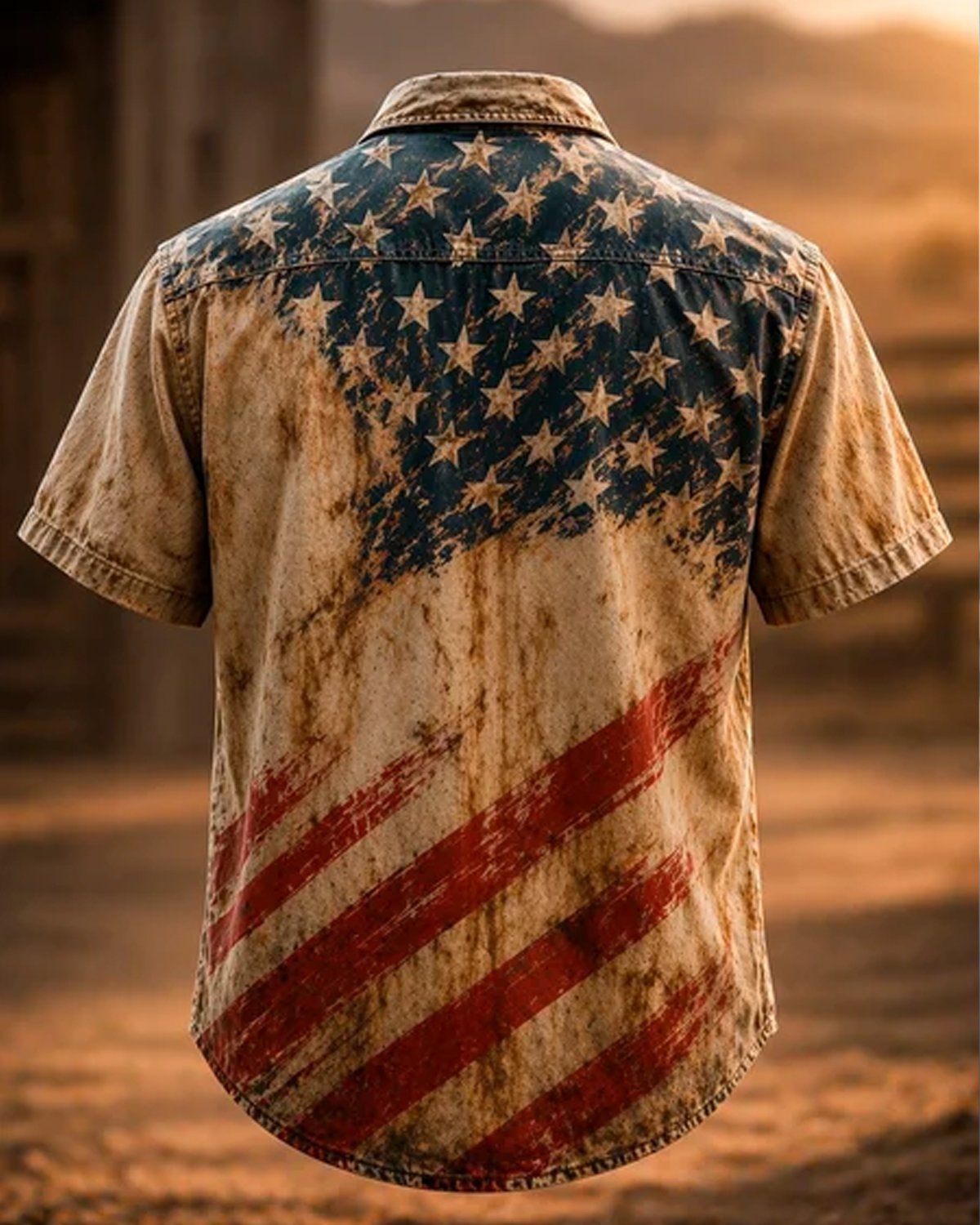 Alohadaddy® Men's Vintage-Textured Distressed Print Independence Day American Flag Short-Sleeve Shirt