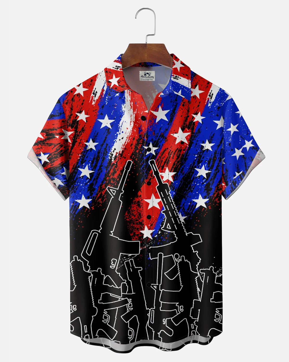 Alohadaddy® American Flag Independence Day Retro Print Short-Sleeve Shirt