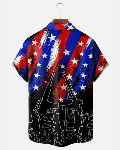 Alohadaddy® American Flag Independence Day Retro Print Short-Sleeve Shirt