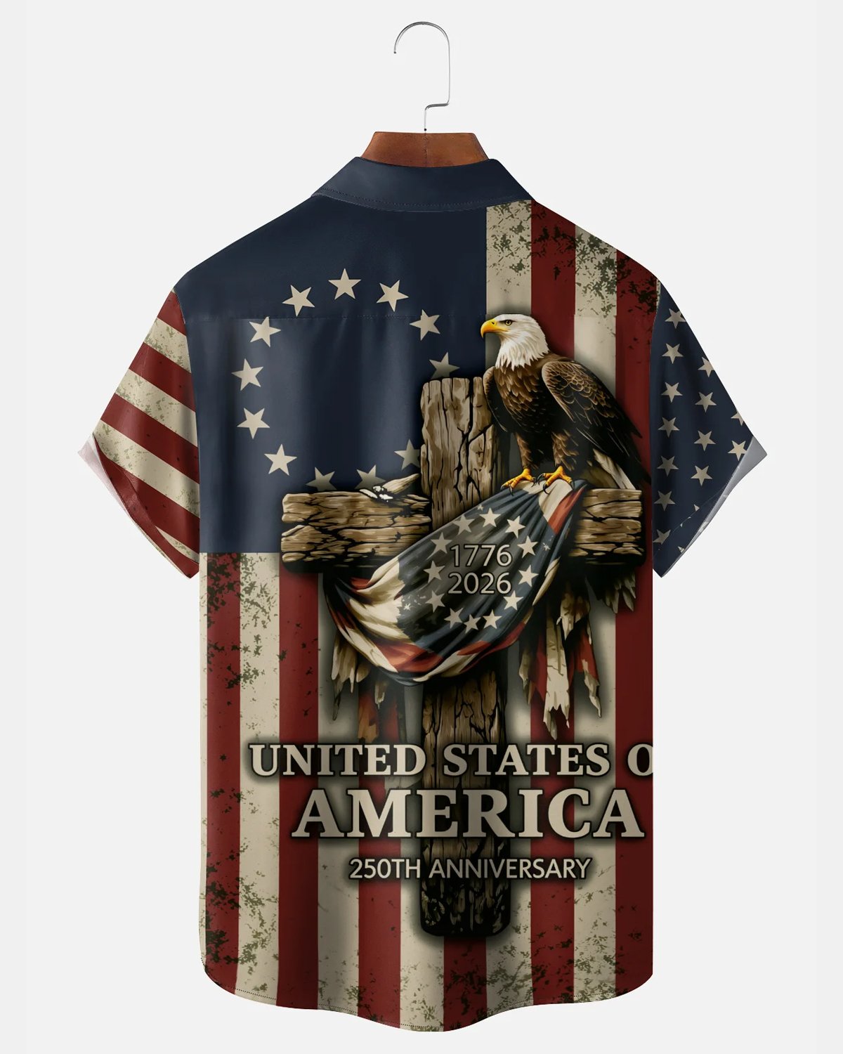 Alohadaddy® U.S. Flag 250th Independence Day Vintage Print Short-Sleeve Shirt