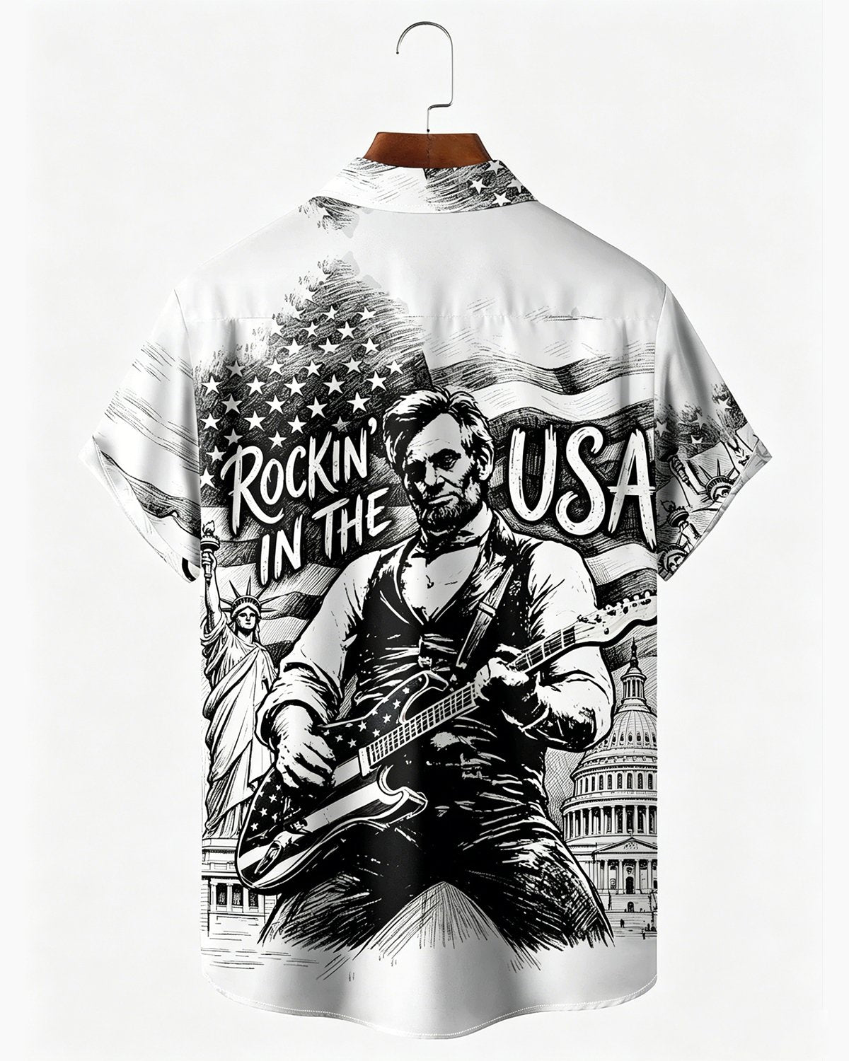 Alohadaddy® U.S. Flag & 250th Independence Day Rock Guitar Print Short-Sleeve Shirt