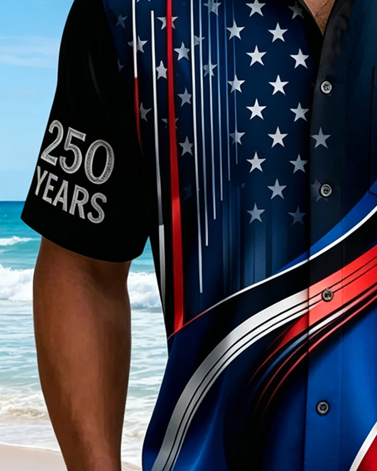 Alohadaddy® Men's Holiday Patriotic Faith American Cross 250 Years Print Retro Button Down Short-Sleesleeved Shirt