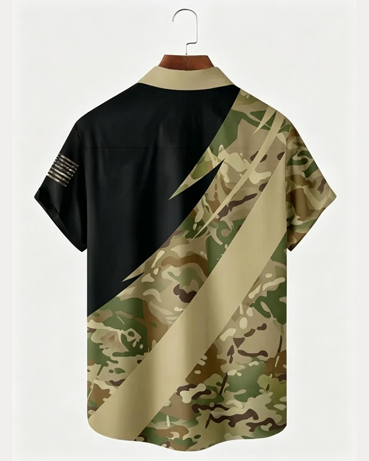 Alohadaddy® Men's Vintage Patriotic American Flag Tactical Camouflage Graphic Military Style Button-Down Pocket Short-Sleeve Shirt