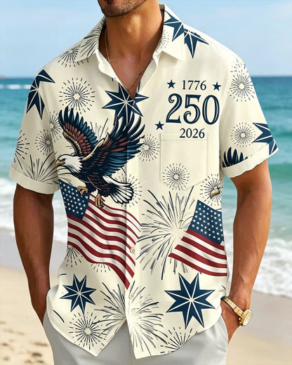 Alohadaddy® 250th U.S. Independence Anniversary Celebration Floral Print Short-Sleeve Button-Down Shirt