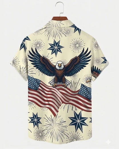 Alohadaddy® 250th U.S. Independence Anniversary Celebration Floral Print Short-Sleeve Button-Down Shirt