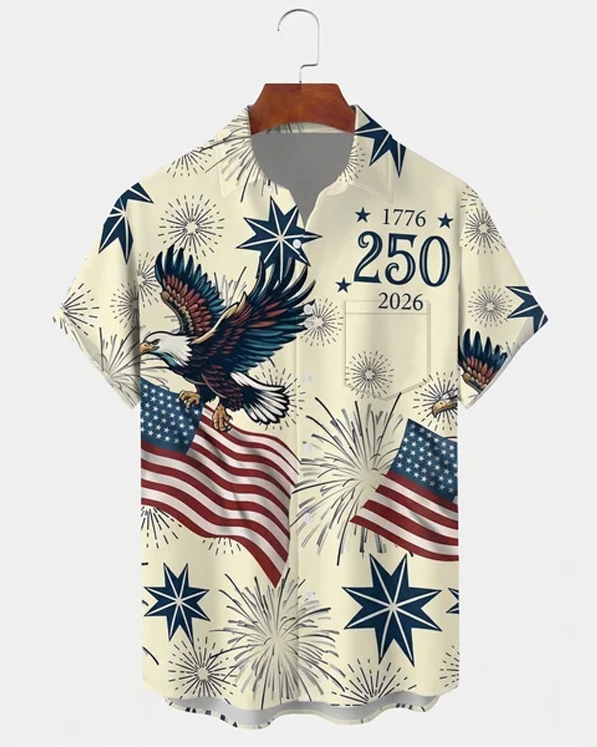 Alohadaddy® 250th U.S. Independence Anniversary Celebration Floral Print Short-Sleeve Button-Down Shirt