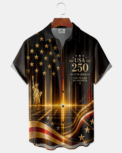 Alohadaddy® Retro Gradient 3D 250th Independence Day Short-Sleeve Shirt