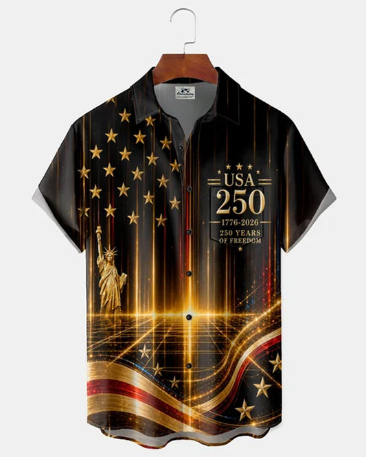 Alohadaddy® Retro Gradient 3D 250th Independence Day Short-Sleeve Shirt
