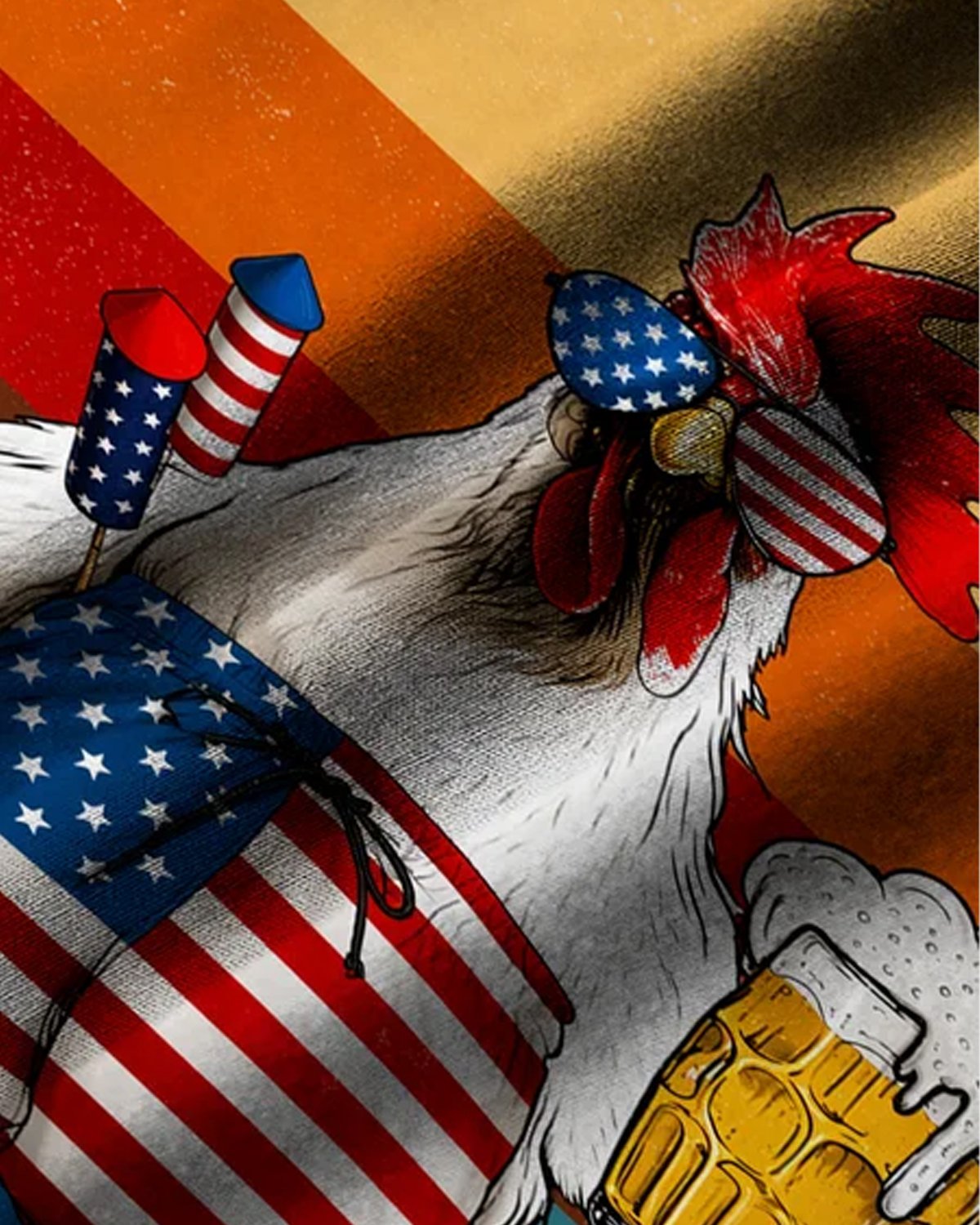 Alohadaddy® Vintage Rooster Beer Cartoon Flag Print Short-Sleeve Shirt
