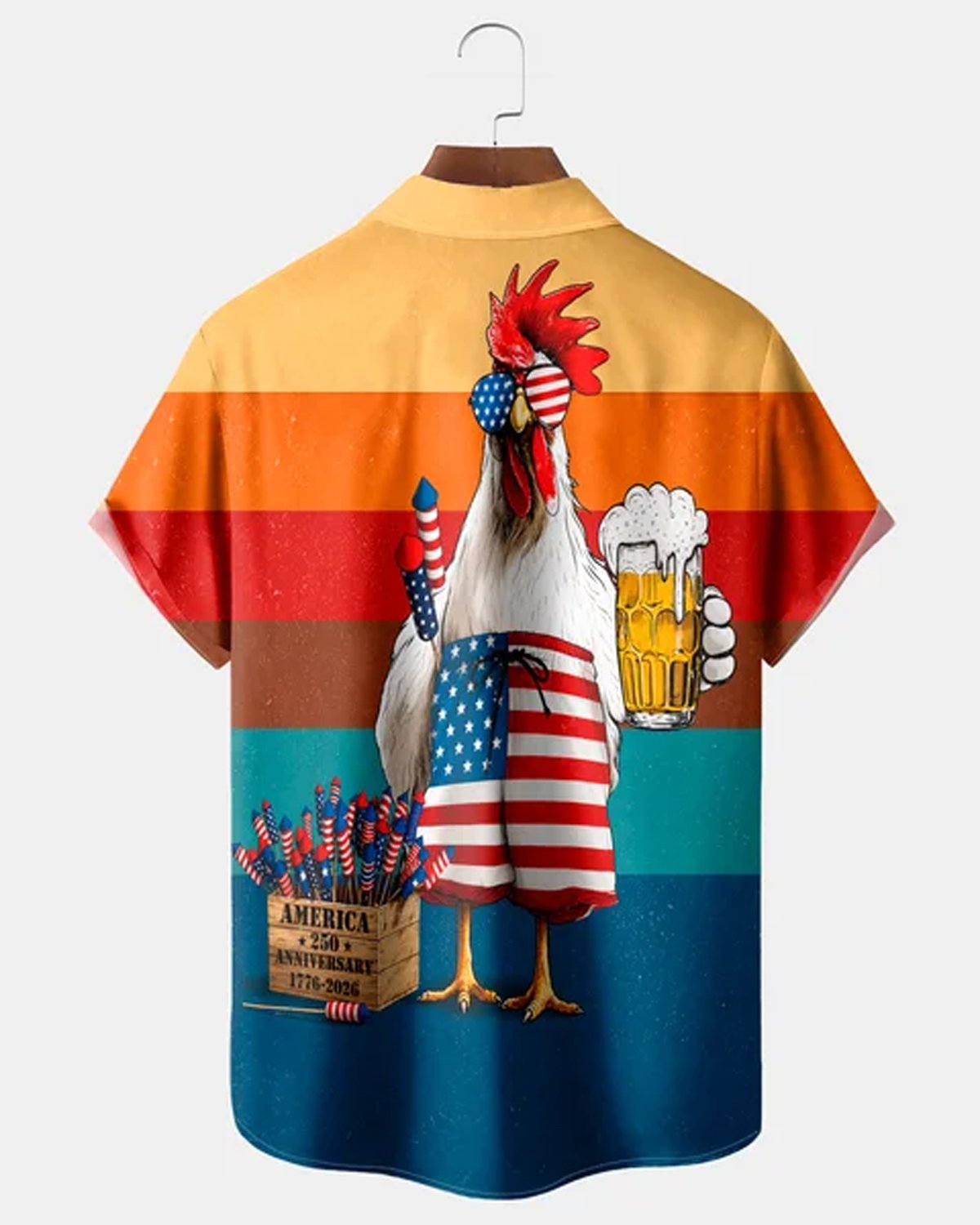 Alohadaddy® Vintage Rooster Beer Cartoon Flag Print Short-Sleeve Shirt