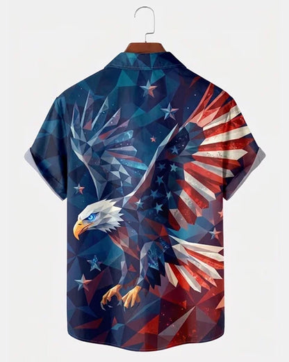 Alohadaddy® Independence Day Retro Gradient Geometric Print Short-Sleeve Shirt