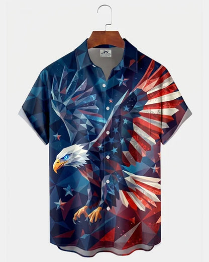 Alohadaddy® Independence Day Retro Gradient Geometric Print Short-Sleeve Shirt