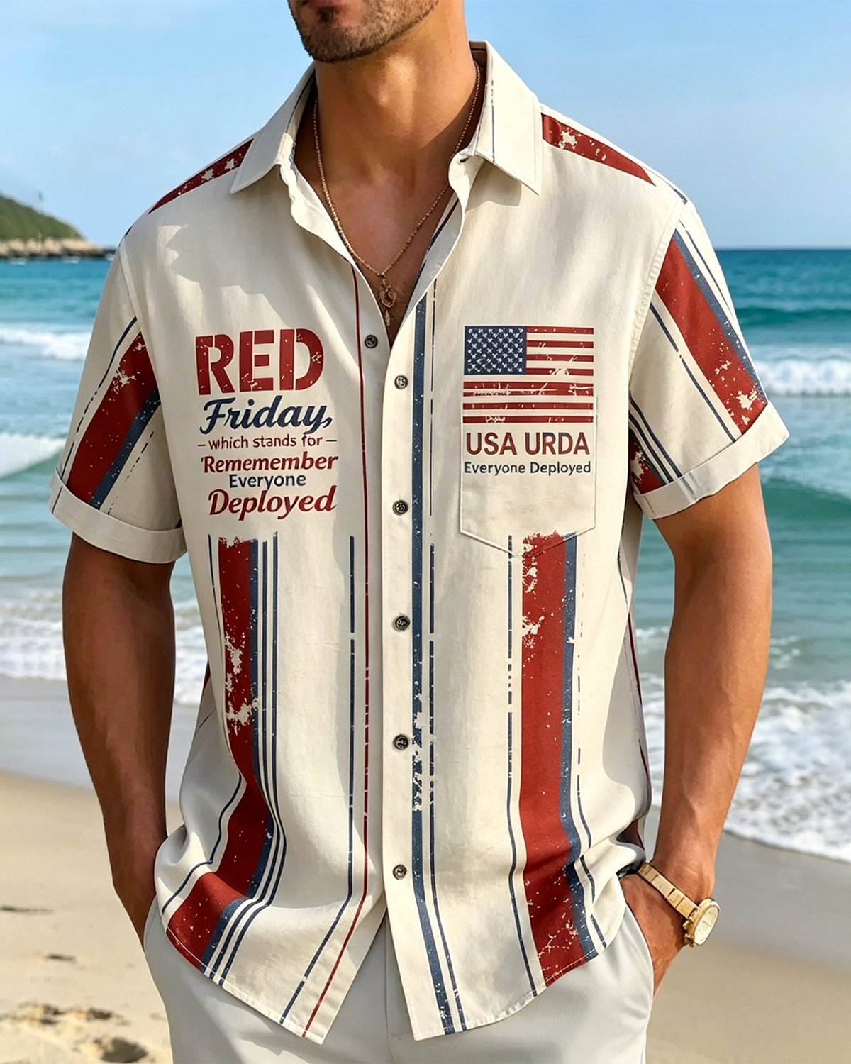 Alohadaddy® Independence Day American Flag Red Friday Print Short-Sleeve Shirt