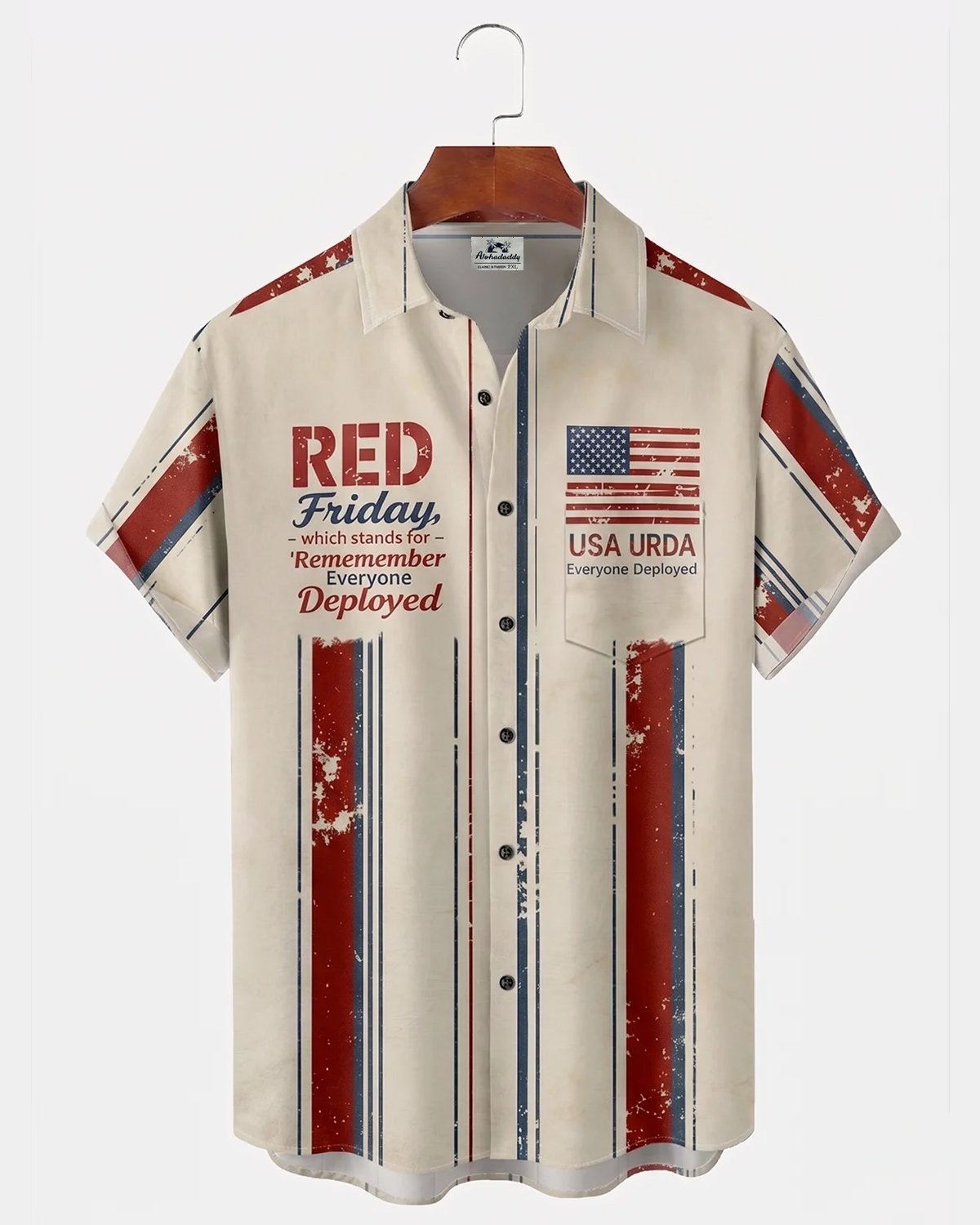 Alohadaddy® Independence Day American Flag Red Friday Print Short-Sleeve Shirt