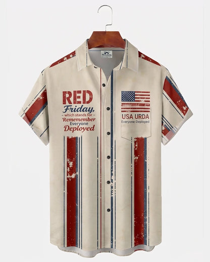 Alohadaddy® Independence Day American Flag Red Friday Print Short-Sleeve Shirt