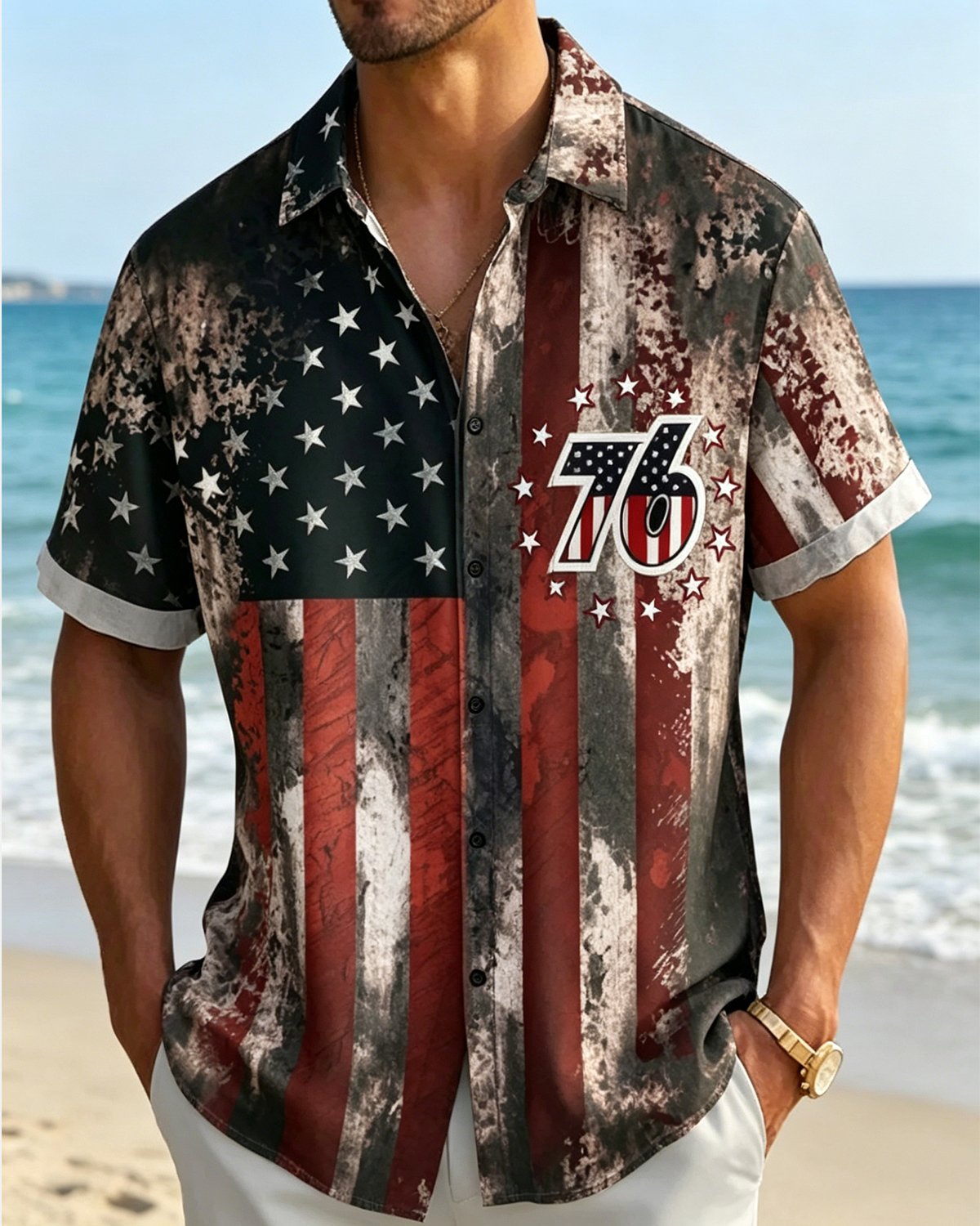 Alohadaddy® Independence Day Holiday Printed Pocket Short-Sleeve Shirt