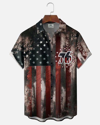 Alohadaddy® Independence Day Holiday Printed Pocket Short-Sleeve Shirt