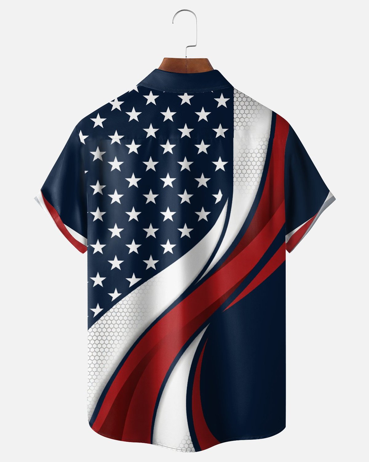 Alohadaddy® American Independence Day Flag Striped Five-Pointed Star Print Short-Sleeve Shirt with Pockets
