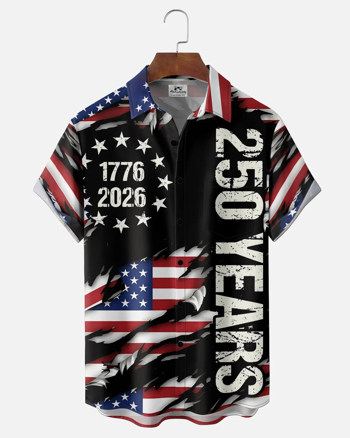 Alohadaddy® U.S. Independence Day Flag Print Short-Sleeve Pocket Shirt