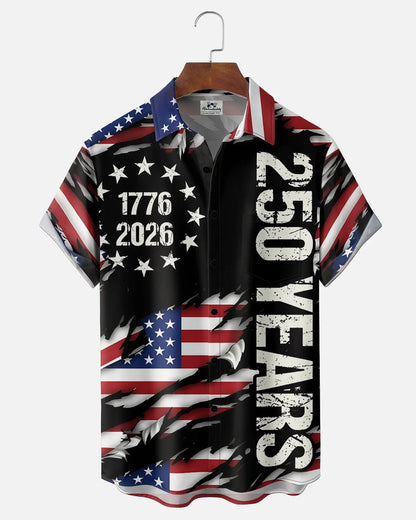 Alohadaddy® U.S. Independence Day Flag Print Short-Sleeve Pocket Shirt