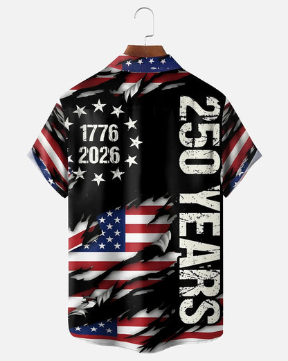 Alohadaddy® U.S. Independence Day Flag Print Short-Sleeve Pocket Shirt