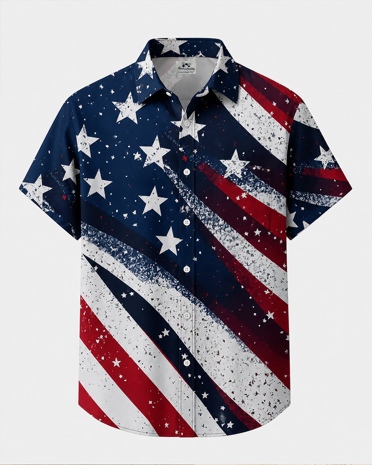Alohadaddy® Independence Day Commemorative American Flag Print Gradient Short-Sleeve Shirt