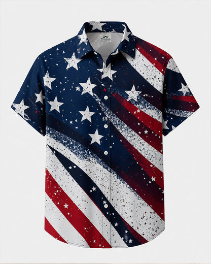 Alohadaddy® Independence Day Commemorative American Flag Print Gradient Short-Sleeve Shirt