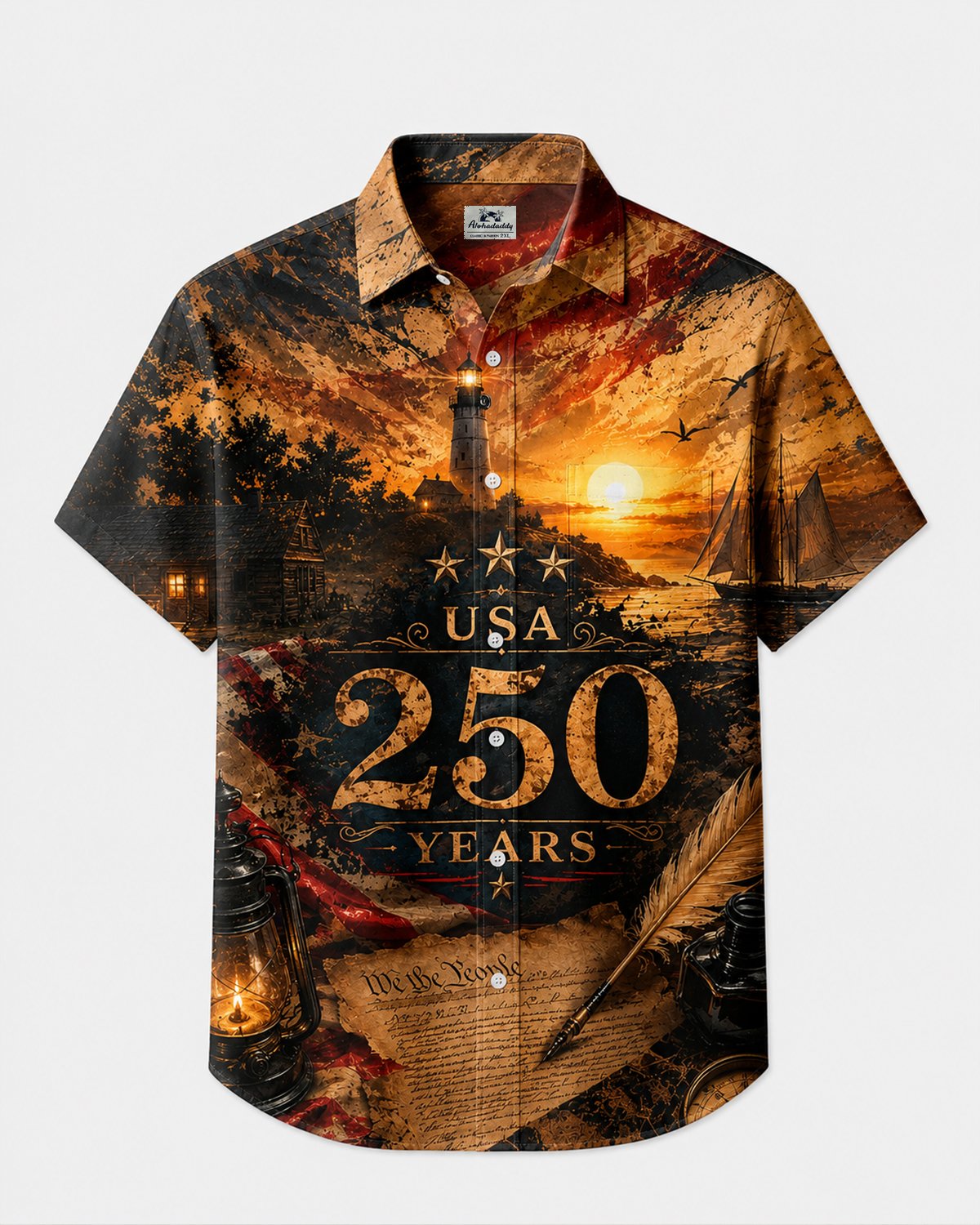 Alohadaddy® 250th Independence Day Commemorative Vintage Poster Print Short-Sleeve Shirt
