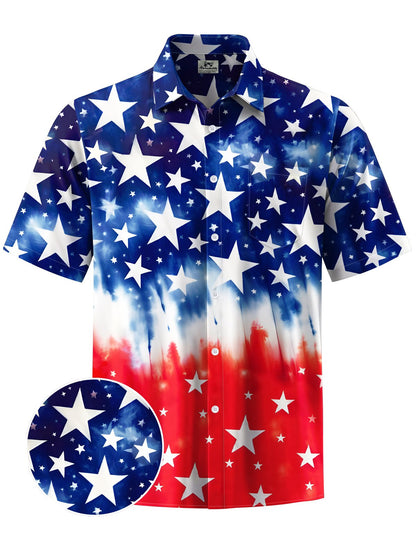 Alohadaddy® Holiday Independence Day Five-Pointed Star Gradient Men's Pocket Stretch Shirt