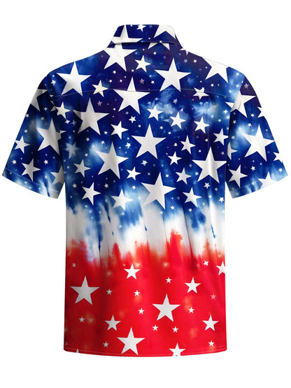 Alohadaddy® Holiday Independence Day Five-Pointed Star Gradient Men's Pocket Stretch Shirt