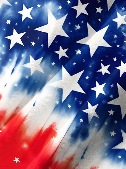 Alohadaddy® Holiday Independence Day Five-Pointed Star Gradient Men's Pocket Stretch Shirt