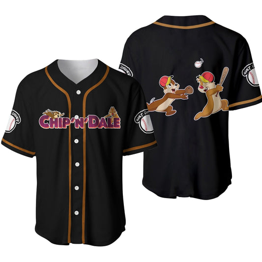 Disney Jersey Walt Disney Chip N Dale Playing Sport Together Graphic Black Jersey Shirt Baseball Chip N Dale Baseball